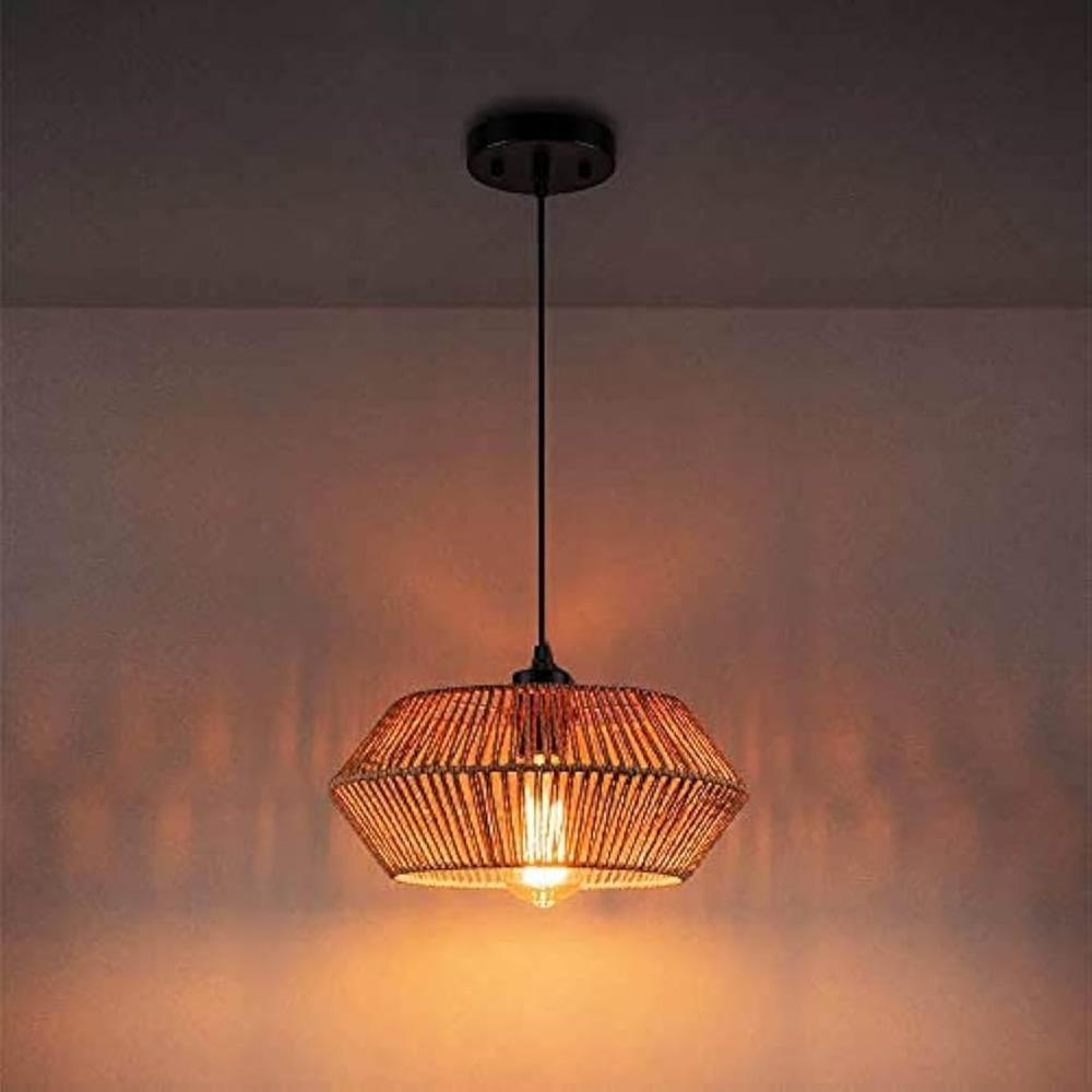 Boho Chandelier 32CM Rustic Farmhouse Pendant Light Paper Rope Ceiling Hanging Lamp Indoor Light for Dining Living Room Bedroom