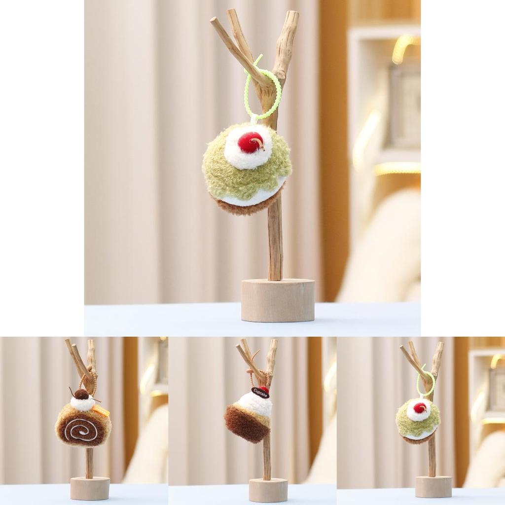 Cute Afternoon Tea Cake Plush Keychain With Soft Short Pile For Bag Decor