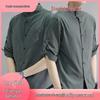 Men's Summer Korean Style Cotton-Linen Slim Fit Linen Shirt with Five-Point Sleeves.