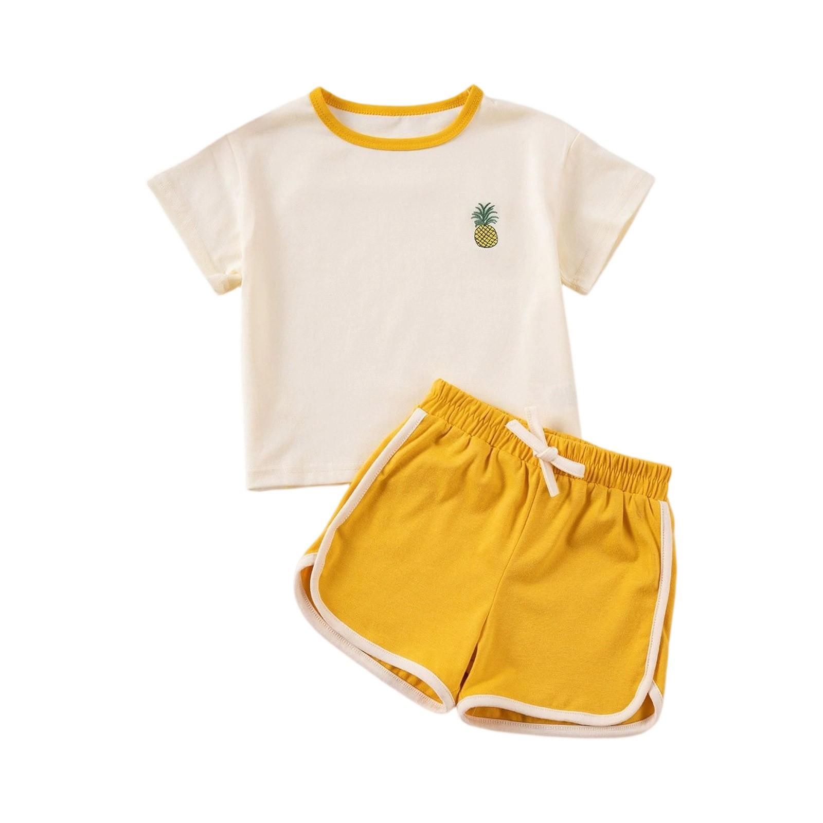 

Boys Embroidered Set - Cartoon Print Short Sleeve & Shorts 110 жёлтый