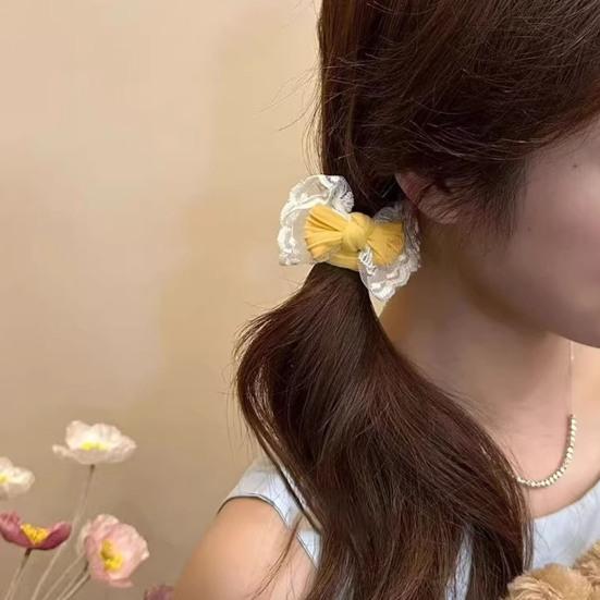 Yousheng Hair Tie Embroidery Lace Double Layer Bow Decor Hair Rope High Elasticity Ponytail Holder Women Hair