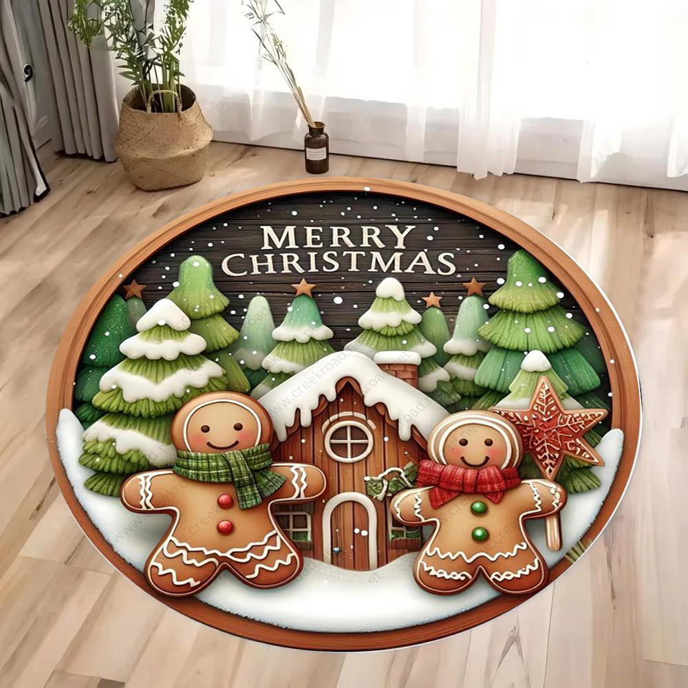 Christmas Gingerbread Man Circular Area Rug Christmas Decor Washable Patio Rug Perfect for Living Room Bedroom Decor