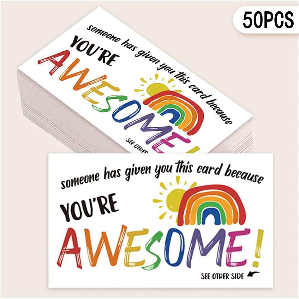 

50 pcs, ‘You re Awesome’ Rainbow Encouragement Cards, Motivational Cards, Thank You Cards for Students, Teachers, and Staff 9x5.4cm зелёный