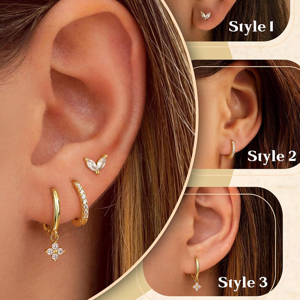 3PCS Korean Stainless Steel Butterfly Crystal Zirconia Round Hoop Earrings Set For Women Gold Plated Fashion Jewelry Gift Aretes
