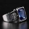 Colorful Retro Inlaid Square Blue Zircon Crown Ring Trendy Men'S Personality Ruffian Handsome Temperament Domineering And Adjustable