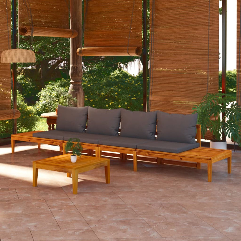 Bancs de jardin avec coussins  foncé lot de 2 Bois d'acacia
