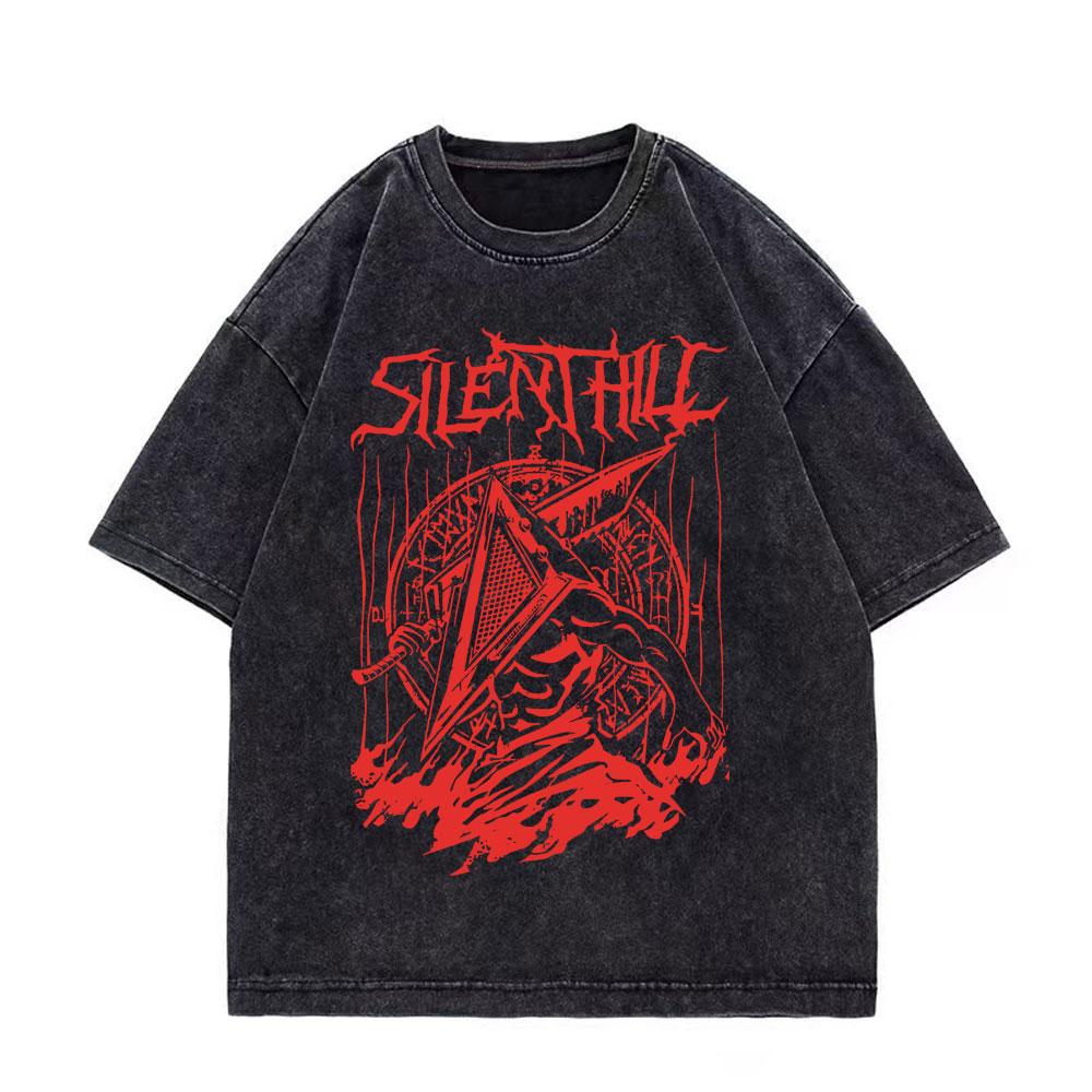 Game Silent Hill Vintage Washed Tshirt Men Women Gothic Fashion T Shirts High Quality Cotton Oversized Tshirts Streetwear