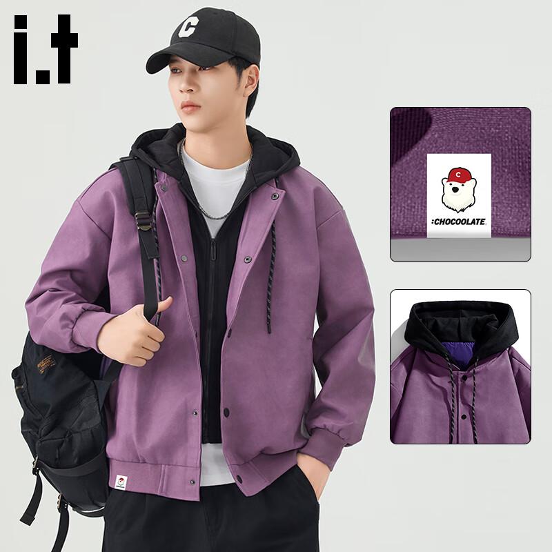 :CHOCOOLATEit Men s Faux Two-Piece Hooded Casual Jacket L