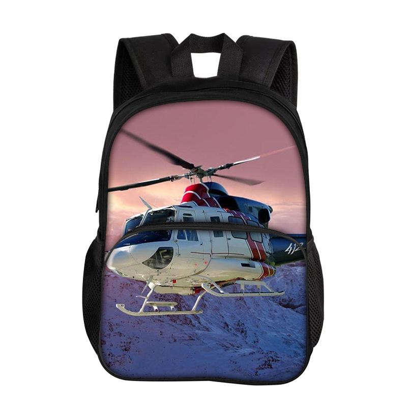 Helicopter Large Capacity Lightweight Round Front Bag Backpack New Mechanical Print Best Gift for Boys and Girls In School