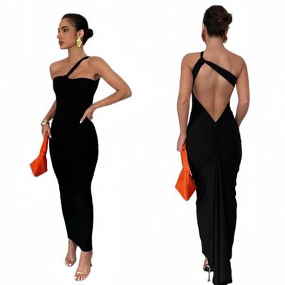 Elegante Ropa Urbana para Mujer Hombro Descubierto Espalda Descubierta Bufanda Ajustable Vestido Maxi Sexy Atuendo de Festival