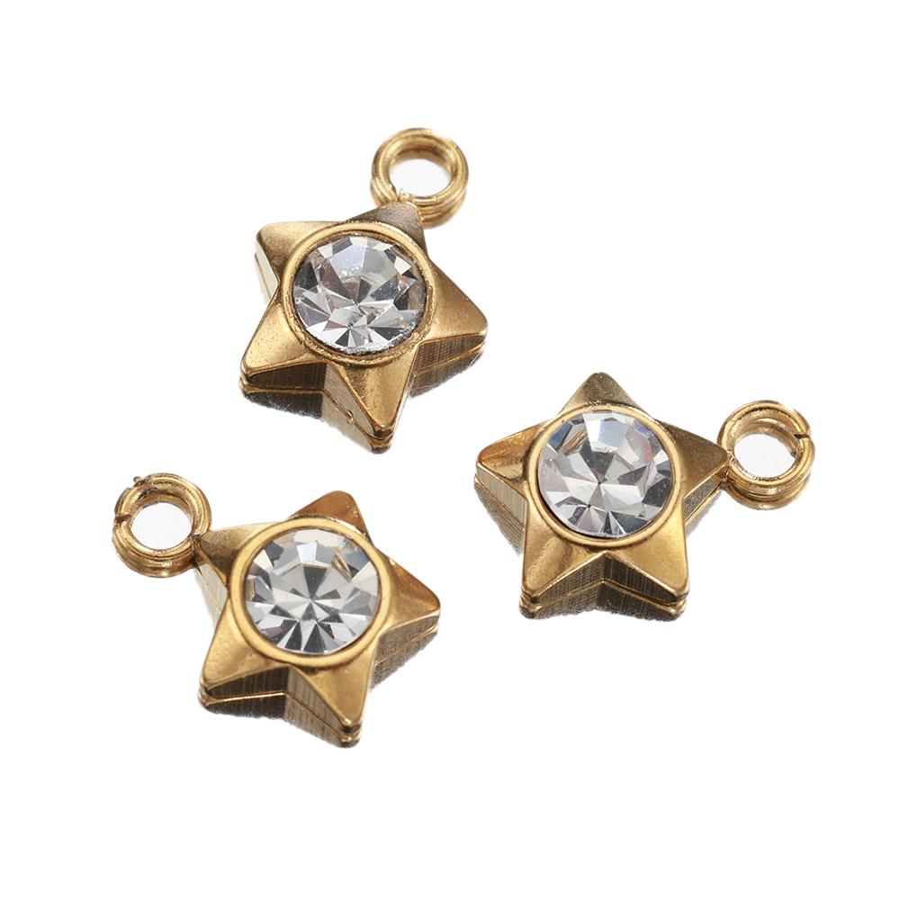 20pcs Stainless Steel Zircon Rhinestone Star Love Heart Charms Pendants for Earrings Necklace Bracelet DIY Jewelry Making