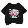 Cute Rabbit Love Heart Design T-Shirt Printed T Shirt Girls' Summer Casual Short Sleeve Tops T-Shirts Cute Kids Boys Clothing