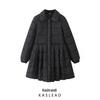 2024 Autumn Women's European & American Style Simple Umbrella Skirt Dress with Cotton-Padded Coat