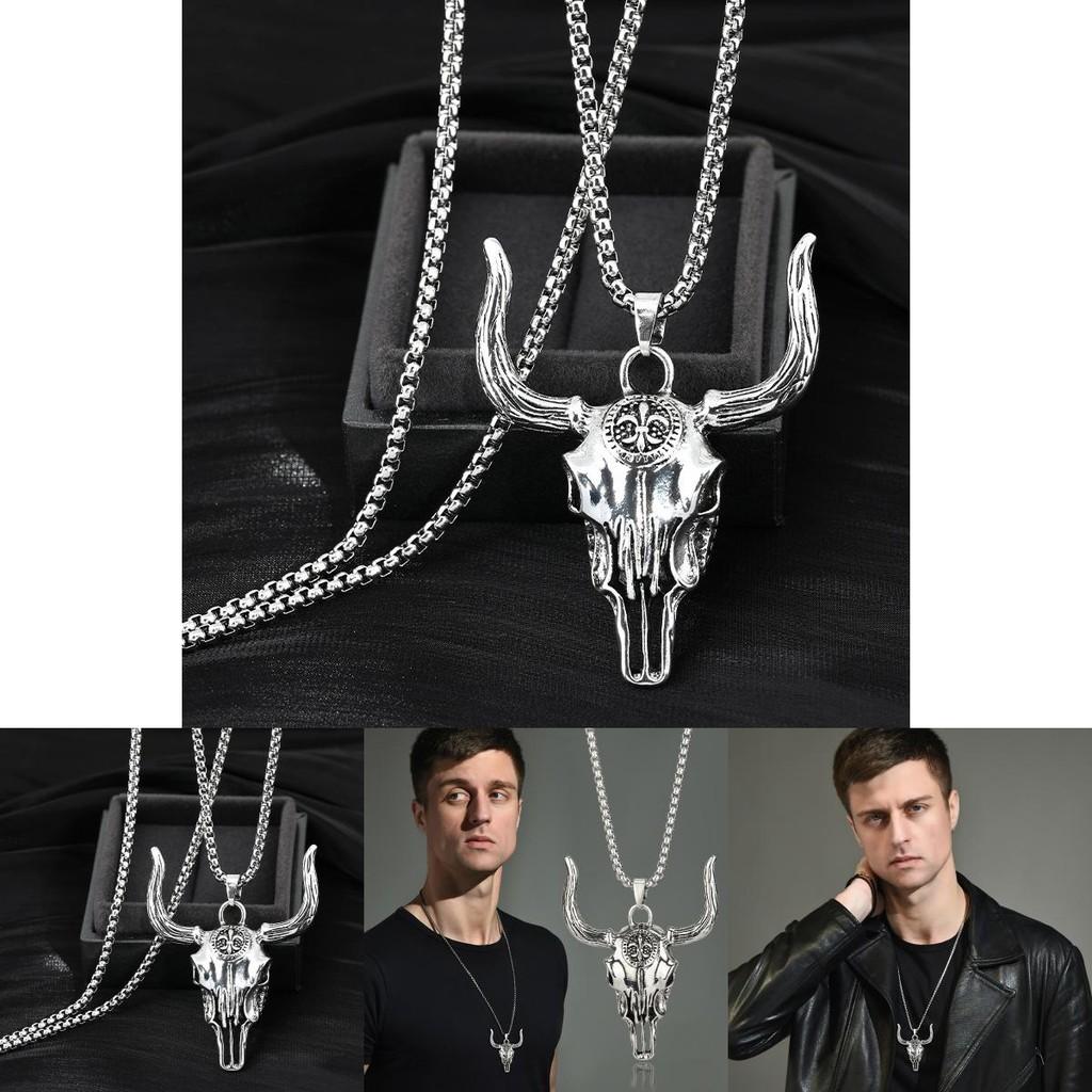 Distinctive Titanium Steel Bull Skull Necklace For Men Perfect For Casual And Wear Formal