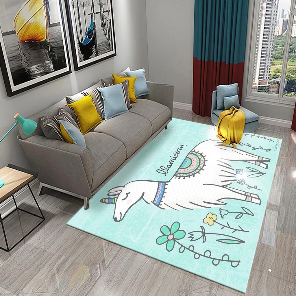 Cartoon Alpaca Carpet Funny Animal Area Rugs for Living Room Doormat Bedroom Bathroom Non Slip Floor Mat Children Crawling Rug