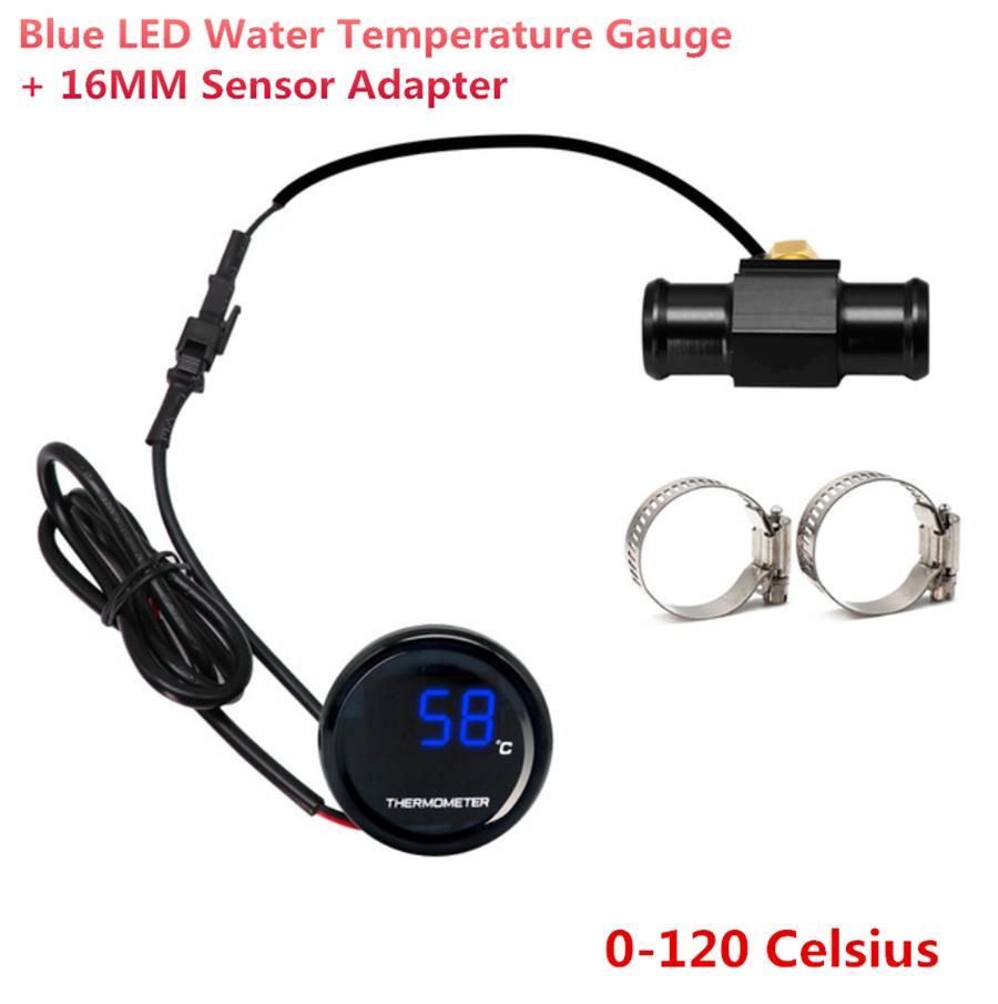 Universal Motorcycle Thermometer Instruments Water Temp Temperature LED Digital Display Gauge Meter With 16mm Temp Temperature Sensor Adapter