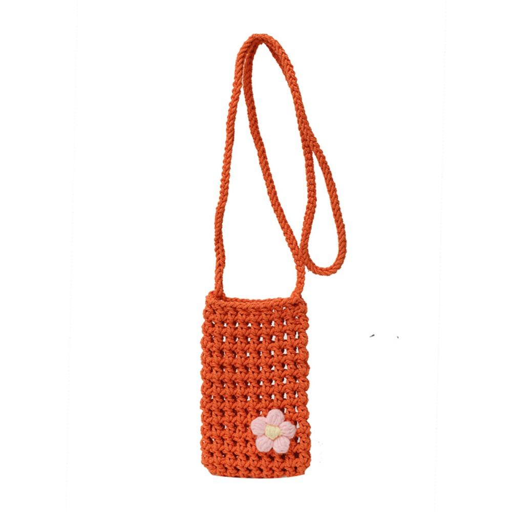 Rd lala Zoete Bloemen Weven Crossbody Tas Hol Vierkant Haakwerk Telefoon Tas Effen Handgemaakt Gebreide Messenger Tas Outdoor oranje