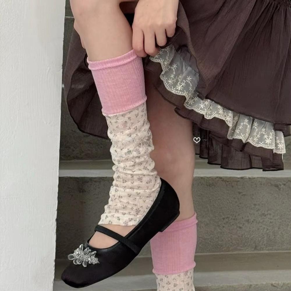 Thin Floral Leg Warmers Floral Pattern Mid Calf Socks New Floral Leg Socks Women Daily Wear