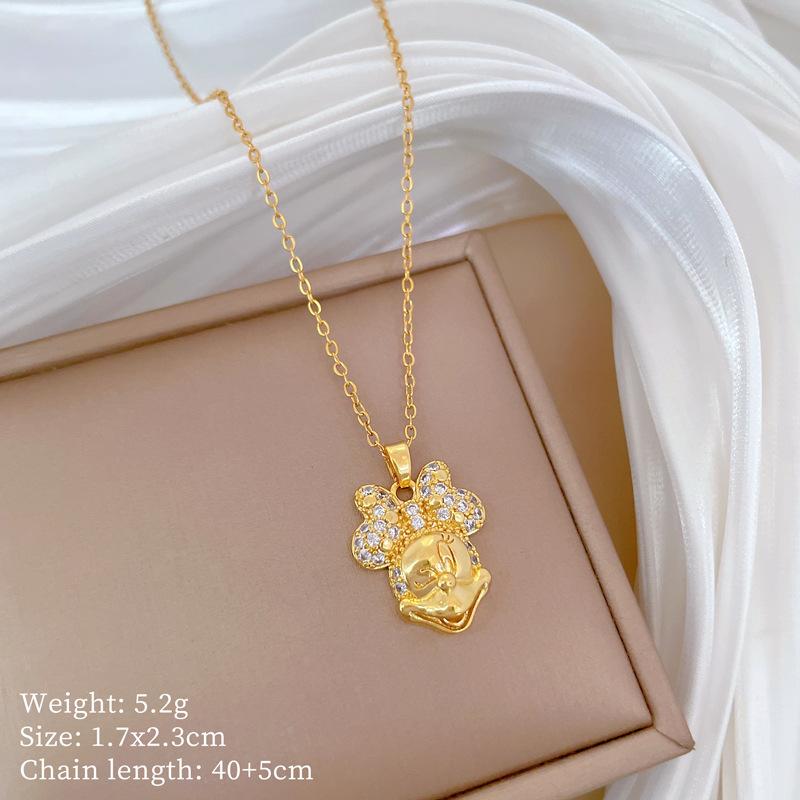 Bow Full Diamond Light Luxury Temperament Gorgeous Full Diamond Necklace Women S Versatile Collarbone Chain Titanium Steel Chain