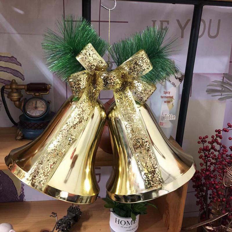 80cm Extra Large Golden Christmas Bell Ornament with Dual Clocks and Speakers for Mall, Hotel, or Bar Decor