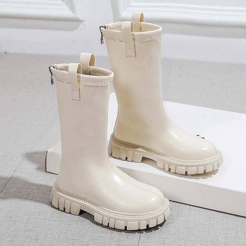 Zapatos Niña Platform Girl Long Boot WinterNew Plush Leather Boot Fashion Princess Boot British Girl Shoe Kid Shoe Designer Shoe
