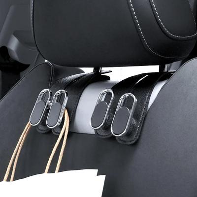 4Pcs 2 In 1 Car Headrest Hook PU Leather Rear Seat Hanging Dual Hook 20KG Large Load-Bearing Alloy Hook Hanger Universal