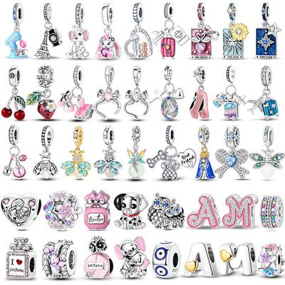 Charms Beads 925 Silver Pink Perfume Bottle Letter Luminous Firefly Tarot Card Beads Fit DIY Bracelets Jewelry