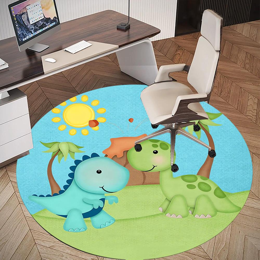 1 szt. Mata Okrągła na Krzesło - Przygoda Dinozaura, Dywanik do Pokoju - Antypoślizgowa Mata Podłogowa do Biura, Sypialni, Dekoracja Domu, Prezent Świąteczny p0811185