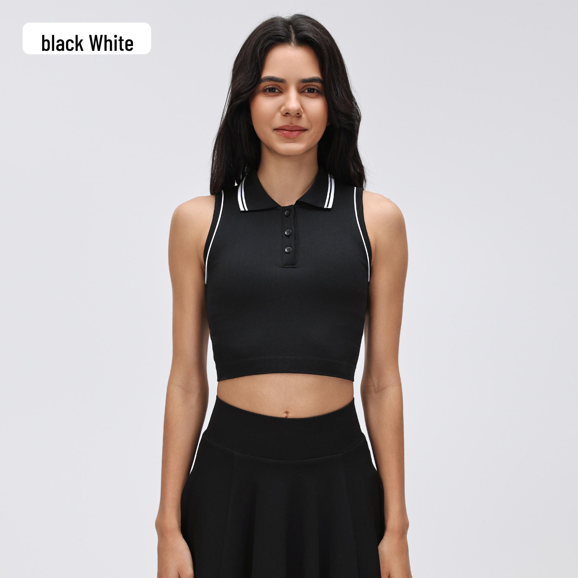 

Women s Color Block Polo Collar Sleeveless Sports Bra with Padded Chest, Versatile for Fitness and Yoga (Model D26078) S чорний/білий