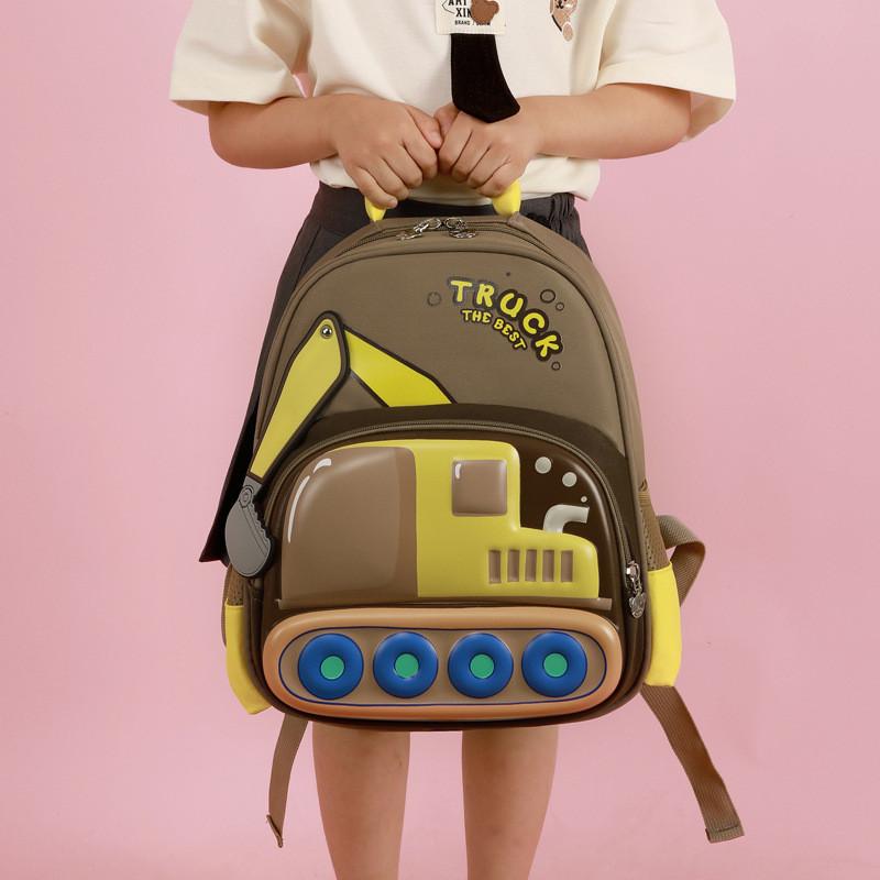 Excavator Children Cartoon Backpack With Breathable Nylon For Kids School Travel
