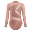 Tuta da Ginnastica Artistica per Bambine Ragazze Costume da Pattinaggio Artistico per Bambini Body in Rete Trasparente a Manica Lunga con Cutout Leotard da Balletto/Ginnastica