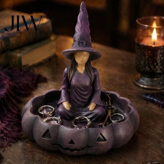 Small Vanity Tray Meditating Witch Jewelry Tray, Vintage Gothic Resin Decorative Storage Decoration Dish, Mysterious Zen Desktop Organizer for