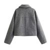 Winter Coat Female Tweed Faux Wool Coats Autumn Demi-Season Cropped Gray Coat Woman Long Sleeve Solid Short Coats