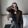 Fashionable Vintage Leopard Printed Coats Women's Clothing American Loose Autumn Stand Collar Casual Zipper Button Short Jackets