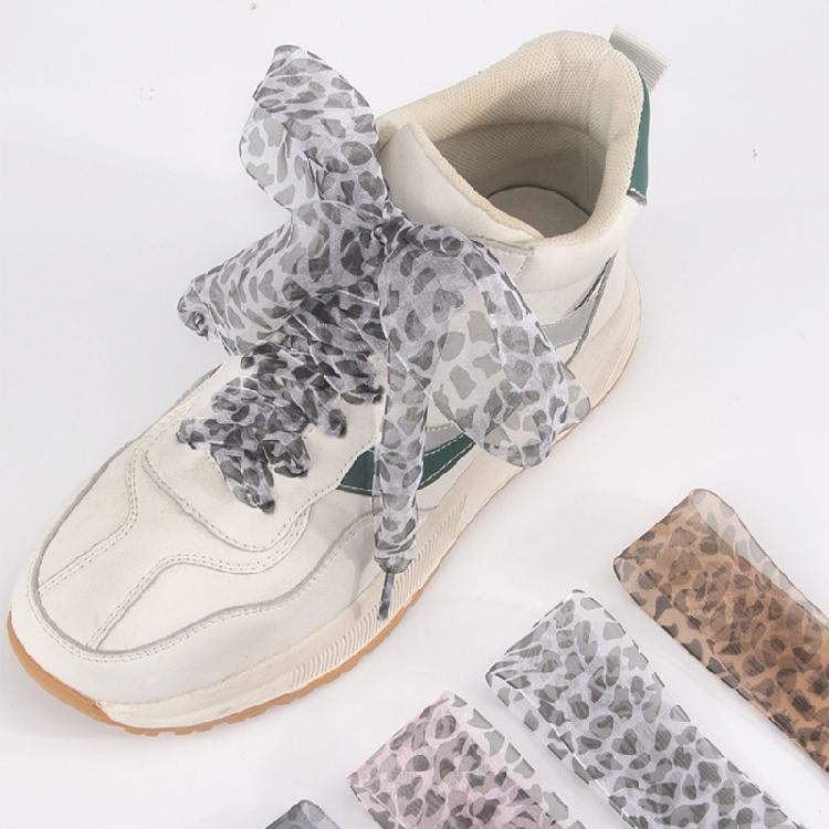 1 Pair Leopard Print Sheer Gauze Shoe Laces for Women Casual Shoes Sneakers 4CM Width Decorative Shoelaces Shoestrings