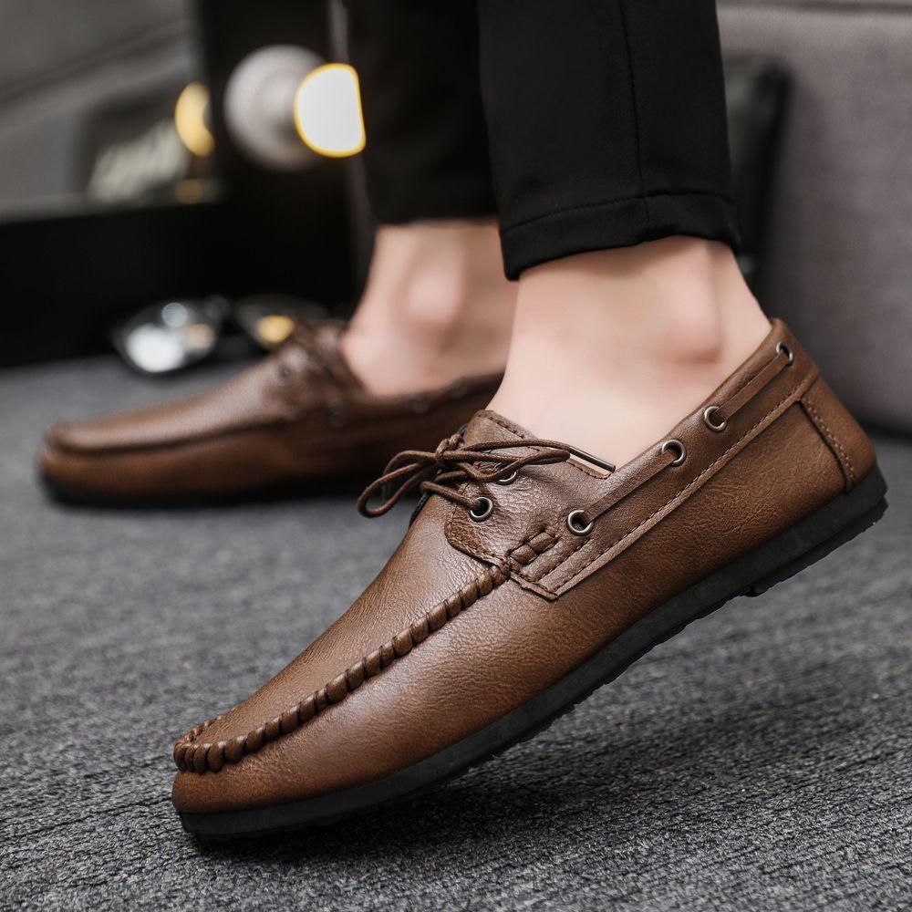 Flat Round Toe Loafers Leather Shoes for Men High Quality Fashion Comfortable Classic Original 2025 Trend Adults Man Casual Shoe