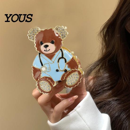 Cartoon Bear Hair Claw Claw, Medium Size Metal Gripper with Anti-Slip Teeth, Medical Professional Style Clip Design Shark for Medium-Long
