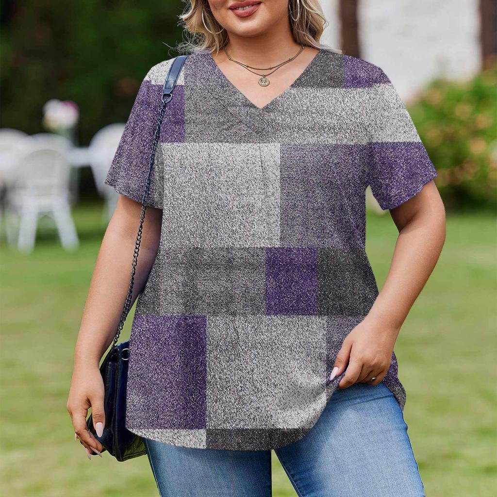 Women's Plus Size Fashionable Casual Loose-Fit Short Sleeve Elegant V Neck Blouse For Work