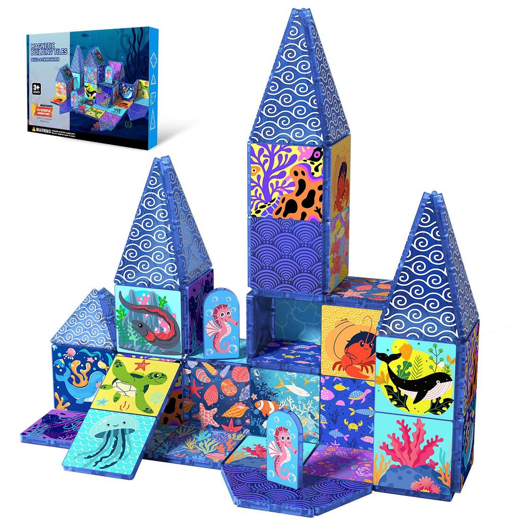 Ocean World Magnetic Tiles Set - Colorful STEM Educational Toy