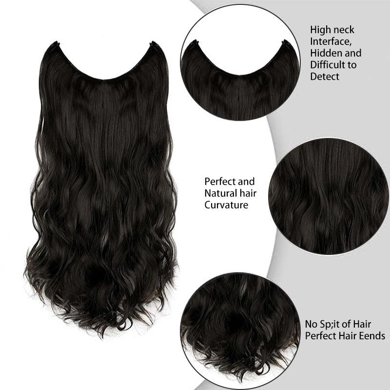 Invisible Wire Hair Extensions 22 Inch Halo Hair Extension Long Wavy Synthetic Hairpiece with Transparent Wire Adjustable Size Clips for Women