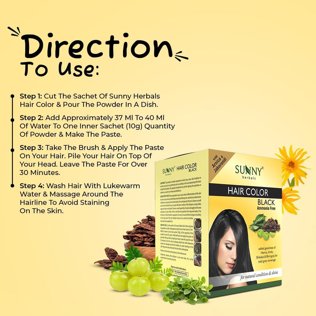 Sunny Coloration Cheveux Henné Noir Base Naturelle Coloration Cheveux aux Herbes 20g X Lot de 12 Pour Cheveux Plus Foncés et Brillants