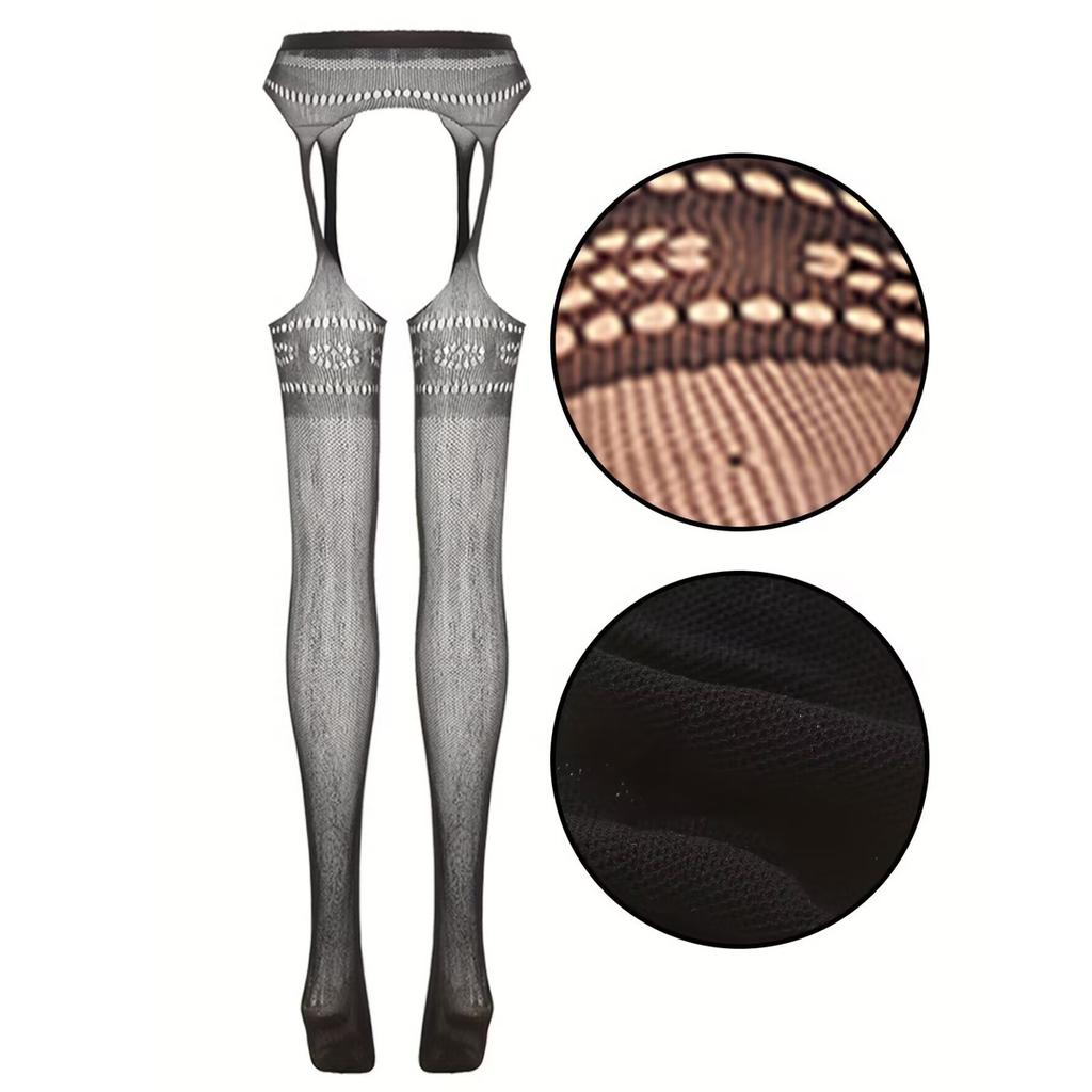 Sexy Dame Offener Schritt Lange Strümpfe Übergröße Netz Erotische Strumpfhose Strass Gestrickte Leggings Strumpfhose Y2k Socke Netzstrumpf