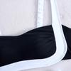 Bikini da Donna Elegante Color Block Bianco e Nero Costume da Bagno Senza Schiena con Spalline Bianche KTY