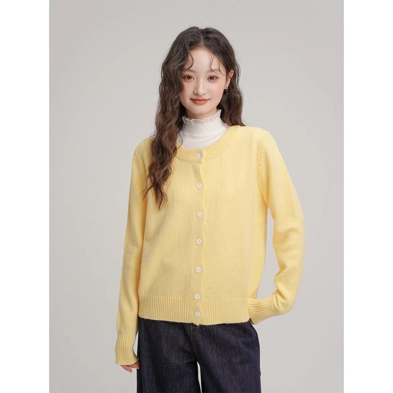 Soft waxy age-reducing single-breasted knitted cardigan jacket for women's spring and autumn stacked outer long-sleeved sweater bottoming top