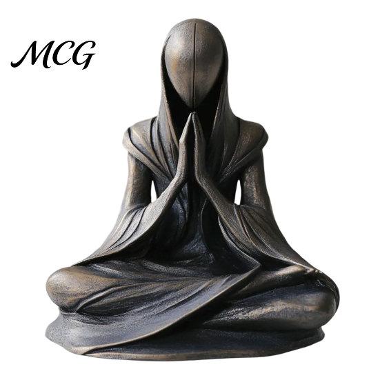 Retro Aliens Figurine Meditation Figurine, Modern Sitting Man Resin Statue, Faceless Decoration Desk for Home Office Yoga Room чёрный