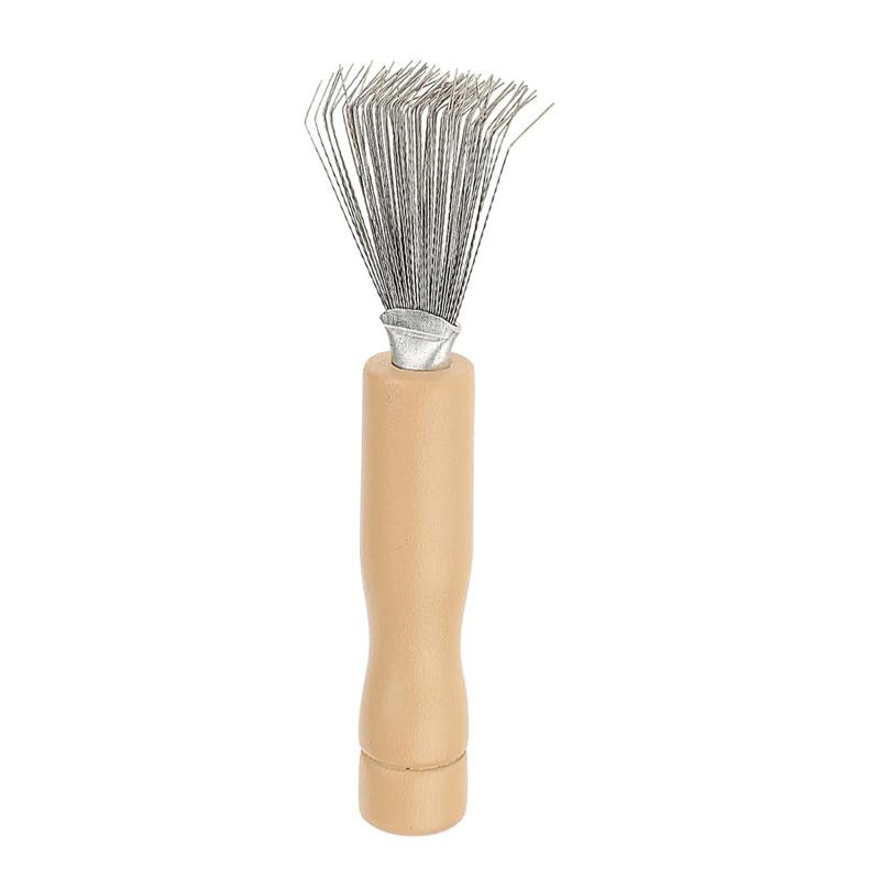 BEPAN 2pcs Hair Brush Cleaner Tool Mini Wooden Handle Hair Dirt Remover Brush with Metal Wire Rake for Removing Hair Dust Lint Stuff