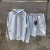 Sy Meichao Street Hip Hop Embroidered Letter Fleece Hooded Sweater Boys and Girls Casual Shorts Set