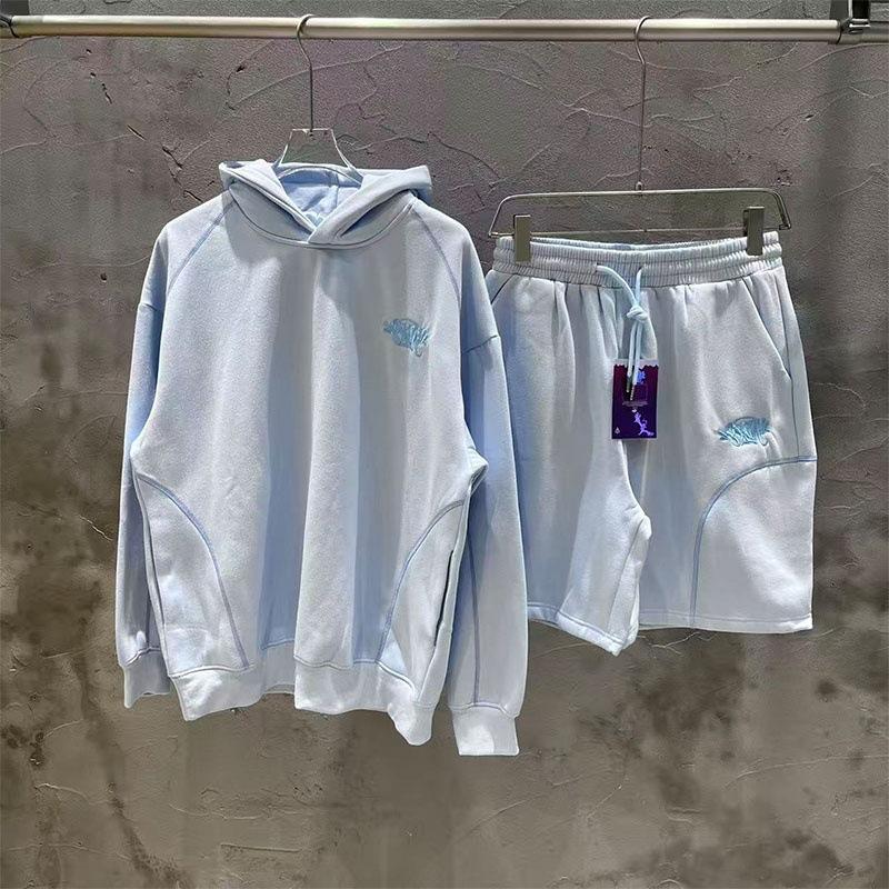 Sy Meichao Street Hip Hop Embroidered Letter Fleece Hooded Sweater Boys and Girls Casual Shorts Set