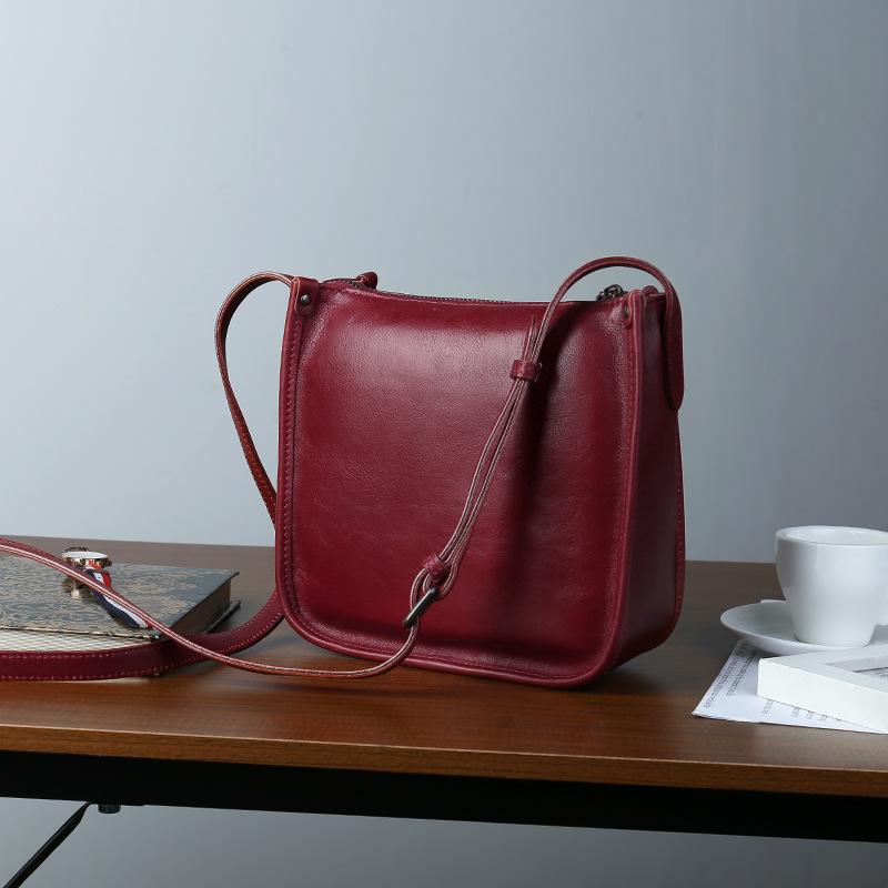 Johnature Geantă de damă Piele naturală Culoare solidă Simplă Navetă Versatilă Piele moale de vacă Genți de umăr Crossbody