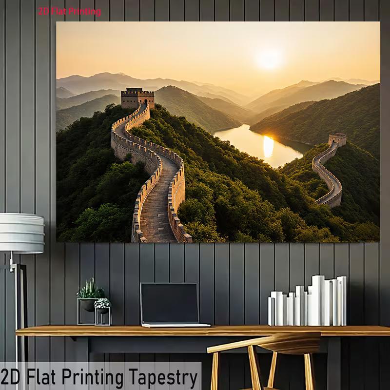 2D Great Wall Landscape Backdrop 2D Sunrise Mountain Lake Photo Background for Themed Shoot